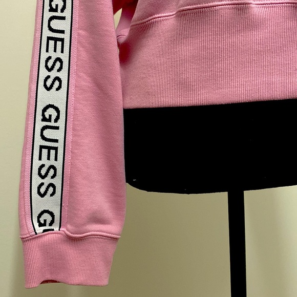 Guess Pink Cropped Crewneck Pullover Monogrammed Arms Sweater - Picture 9 of 16